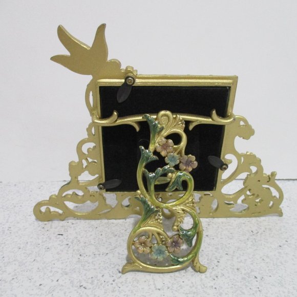 *Bella Lux Green Gold Floral Rhinestone Embellished Table Top Picture Frame - Picture 2 of 5